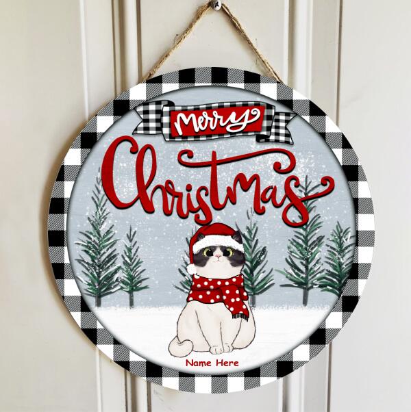Christmas Door Decorations, Gifts For Cat Lovers, Merry Christmas Cats On Snow Grey Sky Welcome Door Signs , Cat Mom Gifts