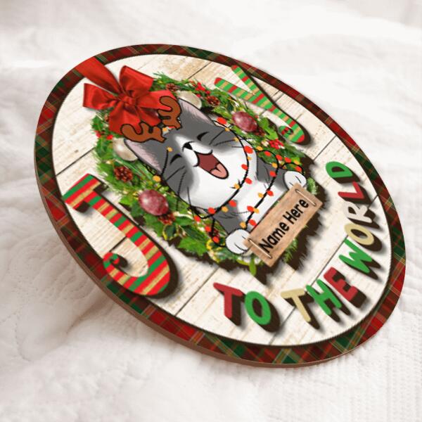 Christmas Door Decorations, Gifts For Cat Lovers, Joy To The World Colorful Letters Welcome Door Signs , Cat Mom Gifts