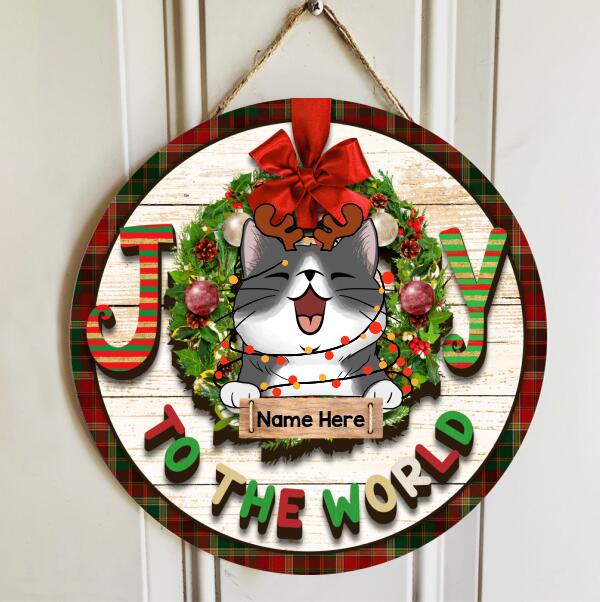 Christmas Door Decorations, Gifts For Cat Lovers, Joy To The World Colorful Letters Welcome Door Signs , Cat Mom Gifts