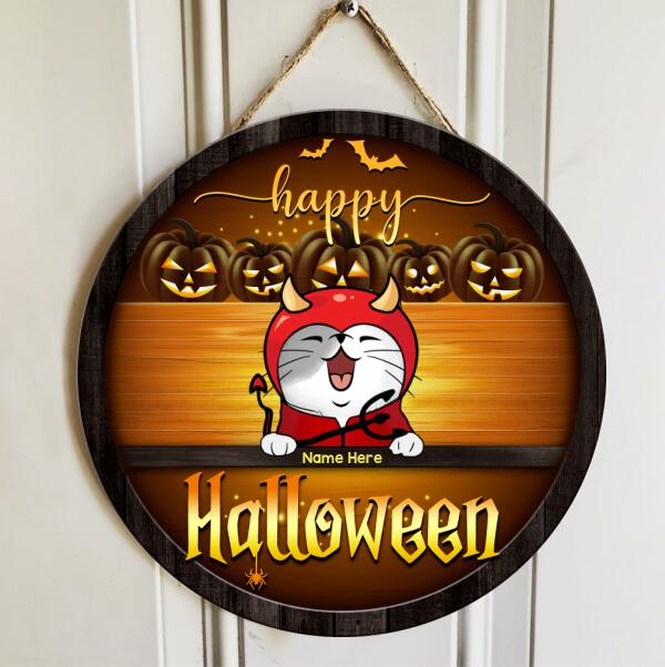 Halloween Welcome Door Signs, Halloween Gifts For Cat Lovers, Golden Custom Wooden Signs , Cat Mom Gifts