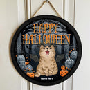 Halloween Welcome Door Signs, Halloween Decorations For Cat Lovers, Foggy Cemetery Custom Wooden Signs , Cat Mom Gifts