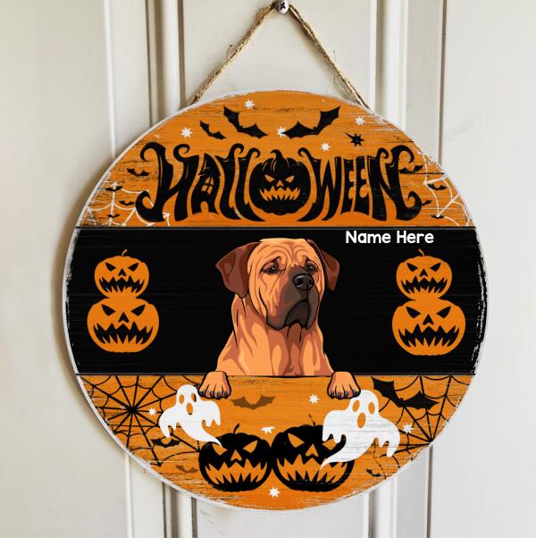 Halloween Welcome Door Signs, Halloween Decorations For Dog Lovers, Pumpkin Custom Wooden Signs , Dog Mom Gifts