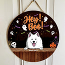 Christmas Welcome Door Signs, Gifts For Dogs Lovers, Hey Boo Custom Wooden Signs , Dog Mom Gifts