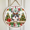 Christmas Door Decorations, Gifts For Cat Lovers, Welcome Hope You Like Cats Colorful Letters With Pine Trees Door Signs , Cat Mom Gifts