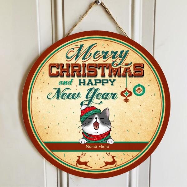 Christmas Door Decorations, Gifts For Cat Lovers, Merry Christmas And Happy New Year Welcome Door Signs , Cat Mom Gifts