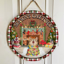 Christmas Door Decorations, Gifts For Cat Lovers, Season's Greetings Indoor Fireplace Welcome Door Signs , Cat Mom Gifts