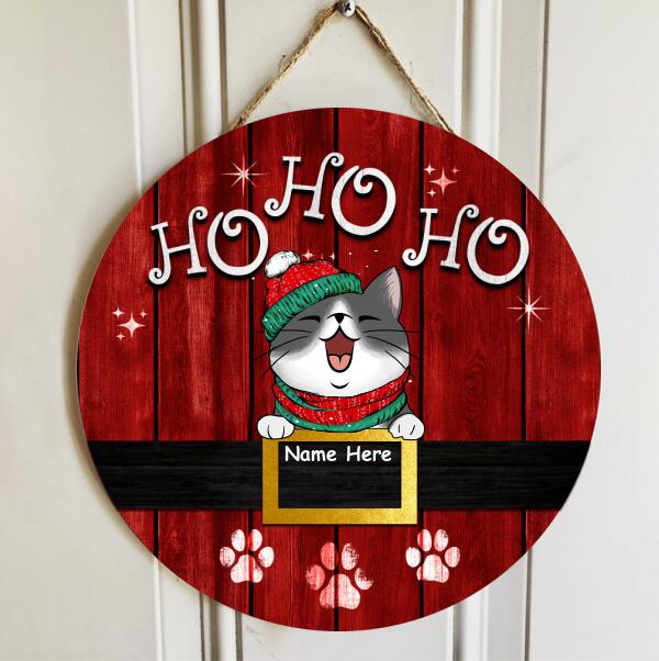 Christmas Door Decorations, Gifts For Cat Lovers, Ho Ho Ho Red Wooden Welcome Door , Cat Mom Gifts