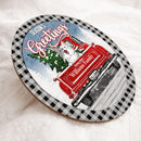 Christmas Door Decorations, Gifts For Cat Lovers, Season's Greeting Black Plaid Around Welcome Door Signs , Cat Mom Gifts