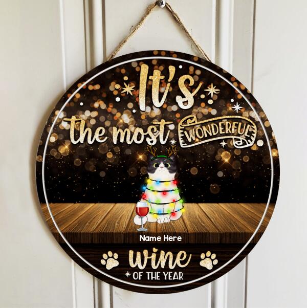 Christmas Door Decorations, Gifts For Cat Lovers, It's The Most Wonderful Wine Of The Year Welcome Door Signs , Cat Mom Gifts