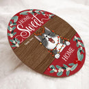 Christmas Home Sweet Home Signs, Gifts For Cat Lovers, Brown & Red Background Welcome Door Sign , Cat Mom Gifts