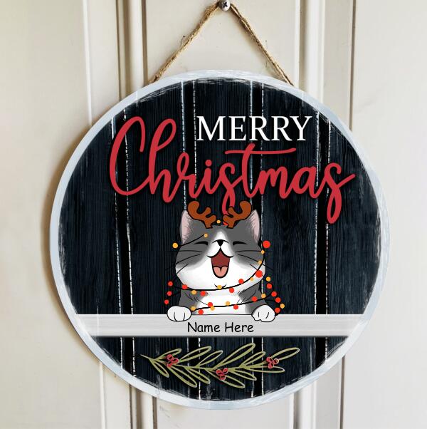 Christmas Door Decorations, Gifts For Cat Lovers, Merry Christmas Black Wooden Welcome Door Signs , Cat Mom Gifts