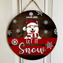 Christmas Door Decorations, Gifts For Cat Lovers, Let It Snow Red & White Background Welcome Door Sign , Cat Mom Gifts