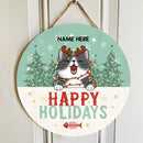 Christmas Door Decorations, Gifts For Cat Lovers, Happy Holiday Mint Green Pine Trees Welcome Door Sign , Cat Mom Gifts