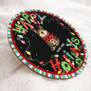 Christmas Door Decorations, Gifts For Cat Lovers, Happy Holidays Black Background Colorful Stripes Welcome Door Signs , Cat Mom Gifts