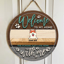 Pawzity Welcome Door Signs, Gifts For Dog Lovers, Welcome To Our Home The Human Just Live Here With Us Brown & Grey Funny Signs , Dog Mom Gifts