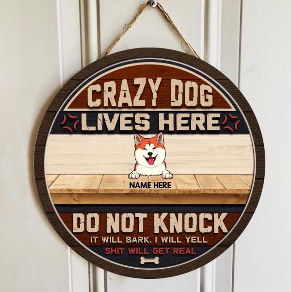 Pawzity Welcome Door Signs, Gifts For Dog Lovers, Crazy Dog Live Here Do Not Knock Red & Black Funny Signs , Dog Mom Gifts