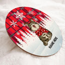Christmas Door Decorations, Gifts For Cat Lovers, Cat In Snow Red Plaid White Snowflake Welcome Door Signs , Cat Mom Gifts