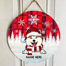 Christmas Door Decorations, Gifts For Dog Lovers, Dog In Snow Red Plaid White Snowflake Welcome Door Signs , Dog Mom Gifts