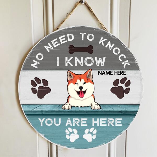 Pawzity No Need To Knock We Know You Are Here Welcome Door Signs, Gifts For Dog Lovers, Grey & Blue Funny Warning Signs , Dog Mom Gifts