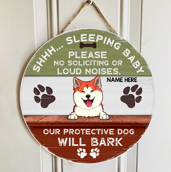 Pawzity No Soliciting Sign Funny, Gifts For Dog Lovers, Baby Sleeping Grey & Blue Welcome Door Signs , Dog Mom Gifts