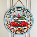 Christmas Door Decorations, Gifts For Cat Lovers, It's Most Wonderful Time Of The Year, Red Truck Letters Around Welcome Door Signs , Cat Mom Gifts