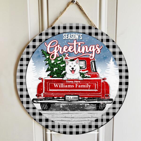 Christmas Door Decorations, Gifts For Dog Lovers, Season's Greeting Black Plaid Around Welcome Door Signs , Dog Mom Gifts