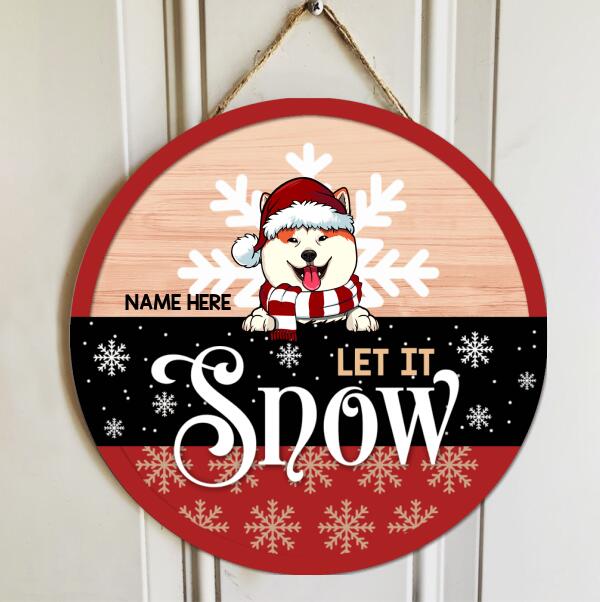 Christmas Door Decorations, Gifts For Dog Lovers, Let It Snow Red & Black Background Welcome Door Signs , Dog Mom Gifts
