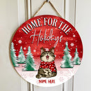 Christmas Door Decorations, Gifts For Dog Lovers, Home For The Holidays Faded Red Wooden Welcome Door Signs , Dog Mom Gifts