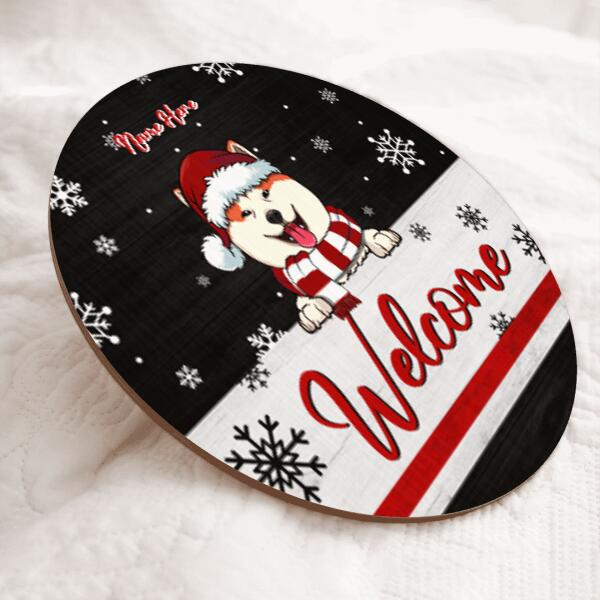 Christmas Door Decorations, Gifts For Dog Lovers, Welcome Black & White Background Custom Door Signs , Dog Mom Gifts