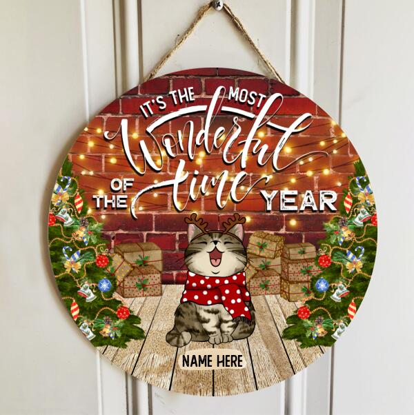 Christmas Door Decorations, Gifts For Dog Lovers, It's The Most Wonderful Time Of The Year Red Brick Wall Welcome Door Sign , Dog Mom Gifts