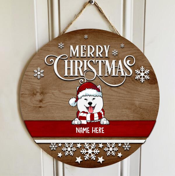 Christmas Door Decorations, Gifts For Dog Lovers, Merry Christmas Brown Wooden Welcome Door Signs , Dog Mom Gifts