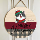 Christmas Door Decorations, Gifts For Cat Lovers, Merry Christmas Pale, Red & Plaid Welcome Door Signs , Cat Mom Gifts