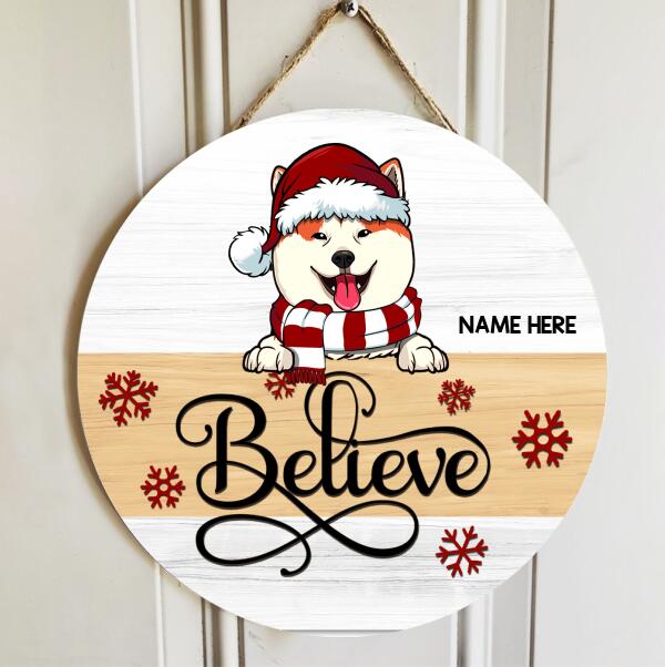 Christmas Door Decorations, Gifts For Dog Lovers, Believe White & Yellow Background Welcome Door Signs , Dog Mom Gifts