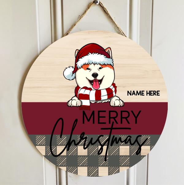 Christmas Door Decorations, Gifts For Dog Lovers, Merry Christmas Pale, Red & Plaid Welcome Door Signs , Dog Mom Gifts