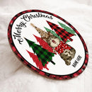 Christmas Door Decorations, Gifts For Cat Lovers, Merry Christmas, Colorful Plaid Pine Tree Welcome Door Signs , Cat Mom Gifts