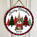 Christmas Door Decorations, Gifts For Cat Lovers, Merry Christmas, Colorful Plaid Pine Tree Welcome Door Signs , Cat Mom Gifts