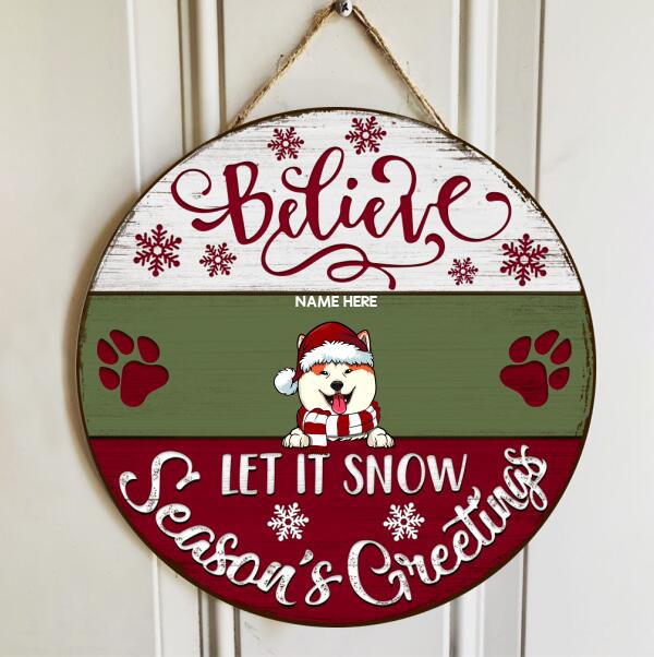Christmas Door Decorations, Gifts For Dog Lovers, Believe Let It Snow Season's Greetings Welcome Door Signs , Dog Mom Gifts
