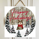 Christmas Door Decorations, Gifts For Cat Lovers, Happy Holidays Snowy Pine Trees Welcome Door Signs , Cat Mom Gifts