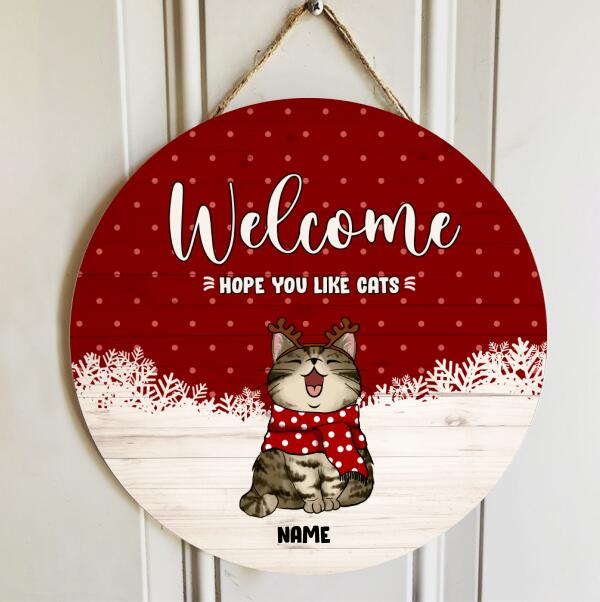 Christmas Welcome Door Signs, Xmas Gifts For Cat Lovers, Hope You Like Cats Christmas Sign Wood , Cat Mom Gifts
