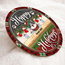 Christmas Door Decorations, Gifts For Cat Lovers, Happy Holiday Grey And Red Welcome Door Signs , Cat Mom Gifts