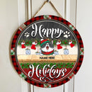 Christmas Door Decorations, Gifts For Cat Lovers, Happy Holiday Grey And Red Welcome Door Signs , Cat Mom Gifts