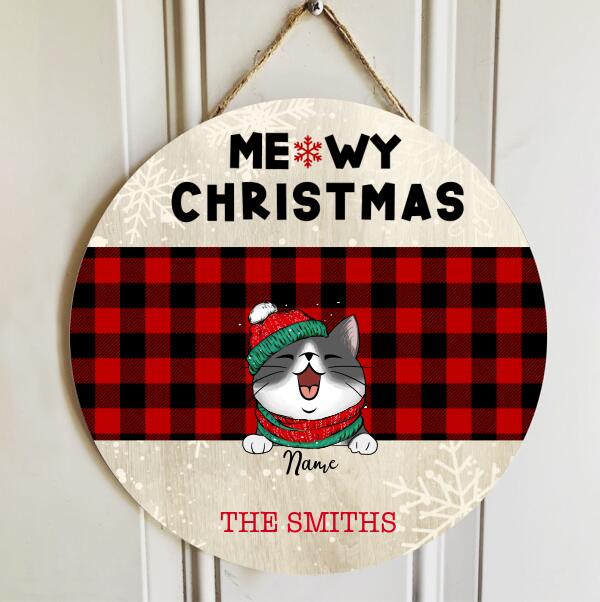Christmas Custom Wooden Signs, Gifts For Cat Lovers, Meowy Christmas Sign Wood , Cat Mom Gifts