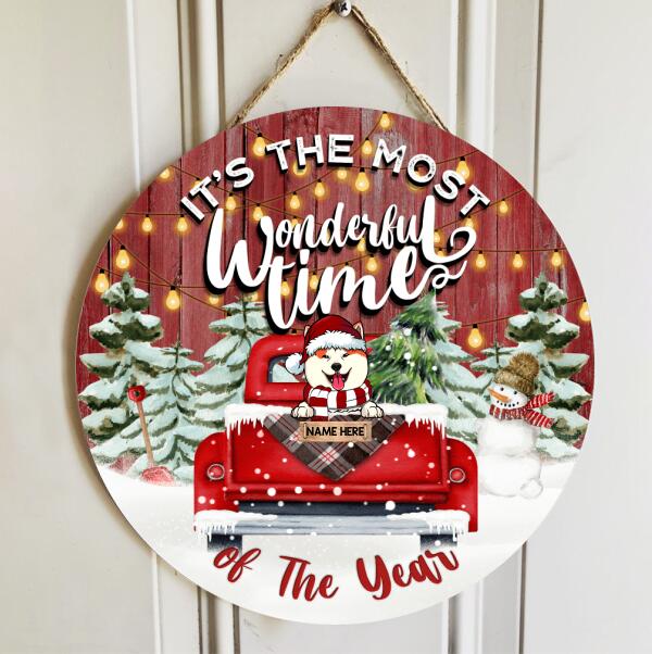 Christmas Door Decorations, Gifts For Dog Lovers, It's The Most Wonderful Time Of The Year, Red Truck & Green Pine Trees , Dog Mom Gifts