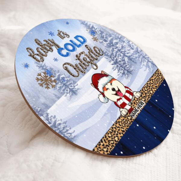 Christmas Dog Welcome Door Sign, Gift For Dog Lovers, Baby It's Cold Outside, Pine Forest & Leopard Sign , Dog Mom Gifts