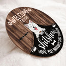 Pawzity Welcome To The Shitshow Hope You Brought Dog Treats Funny Signs, Gifts For Dog Lovers, Dogs Under Curtain , Dog Mom Gifts