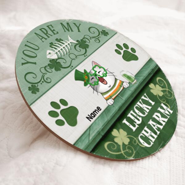 St. Patrick's Day Custom Wooden Signs, Gifts For Cat Lovers, You Are My Lucky Charm Custom Signs Outdoor , Cat Mom Gifts