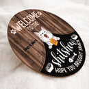Pawzity Welcome To The Shitshow Hope You Brought Snack Funny Signs, Gifts For Cat Lovers, Cats Under Curtain , Cat Mom Gifts