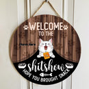 Pawzity Welcome To The Shitshow Hope You Brought Snack Funny Signs, Gifts For Cat Lovers, Cats Under Curtain , Cat Mom Gifts