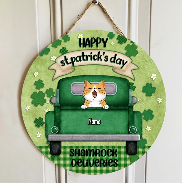 St. Patrick's Day Custom Wooden Signs, Gifts For Cat Lovers, Shamrock Deliveries Personalized Sign Wood , Cat Mom Gifts
