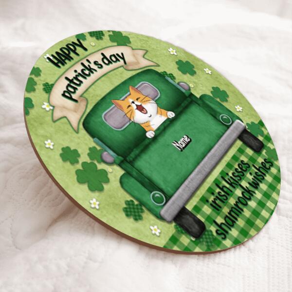 St. Patrick's Day Custom Wooden Signs, Gifts For Cat Lovers, Irish Kisses Shamrock Wishes Personalized Sign Wood , Cat Mom Gifts